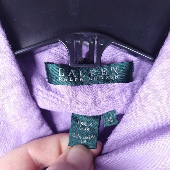 Lauren Ralph Lauren Linen Shirt Womens XL Lilac Minimalist Preppy - Picture 9 of 10